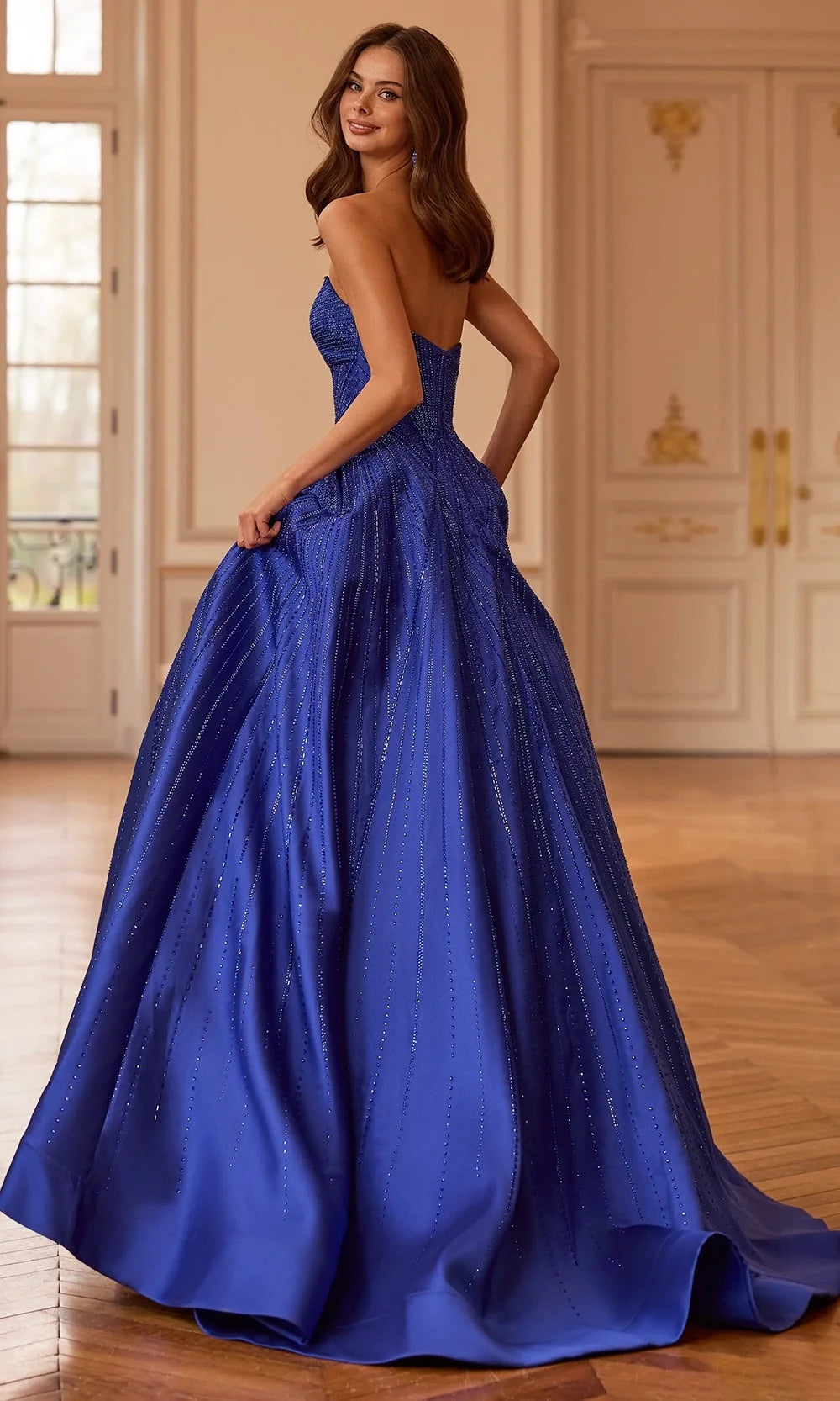 Sherri Hill 58327 - Vertical Beaded Strapless Ballgown In Blue