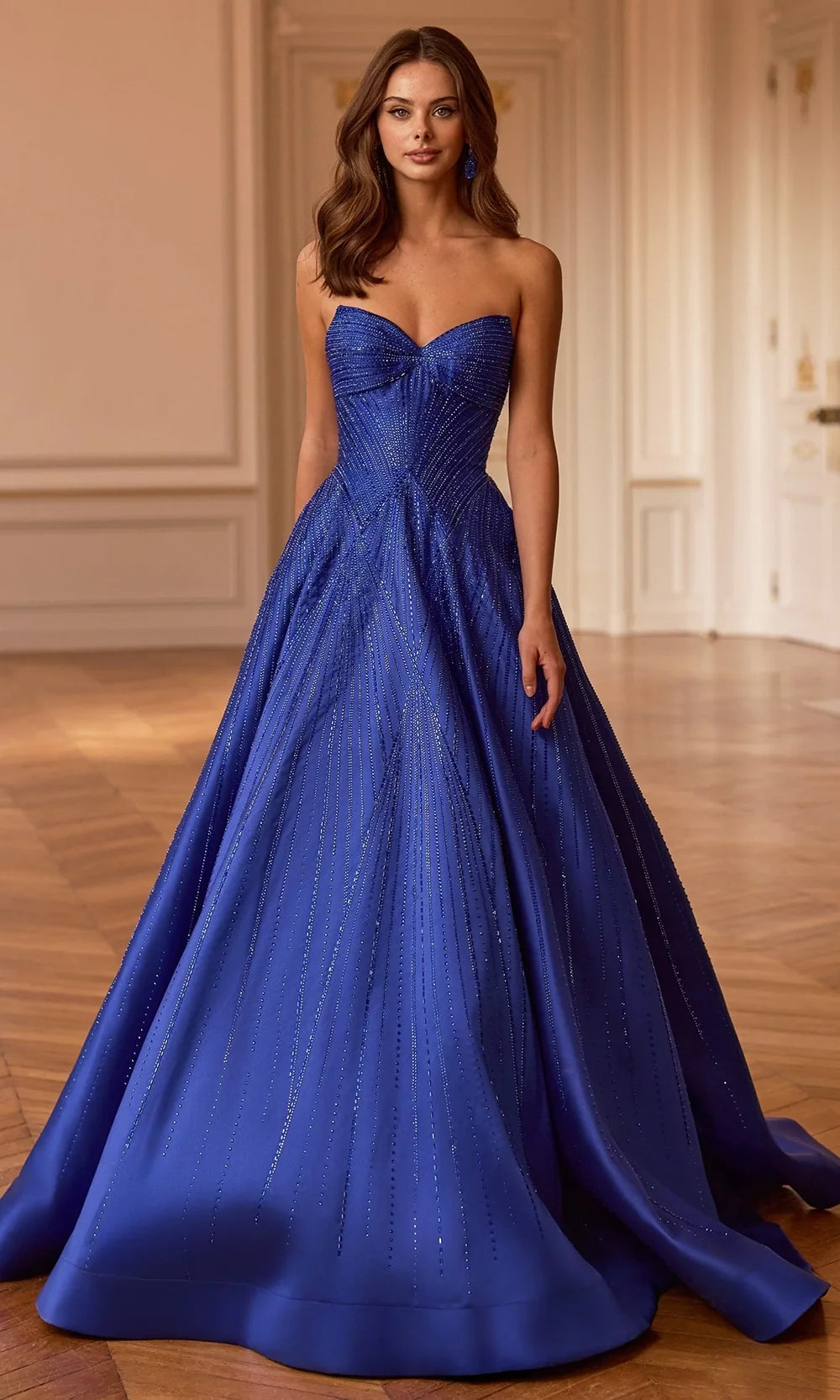 Sherri Hill 58327 - Vertical Beaded Strapless Ballgown In Blue
