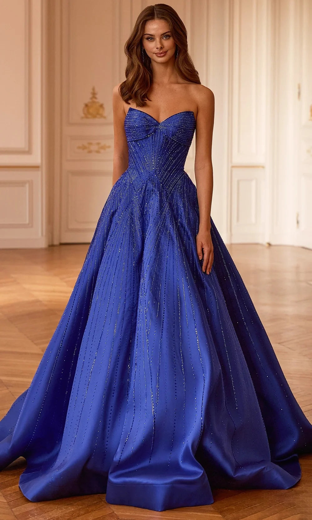 Sherri Hill 58327 - Vertical Beaded Strapless Ballgown In Blue