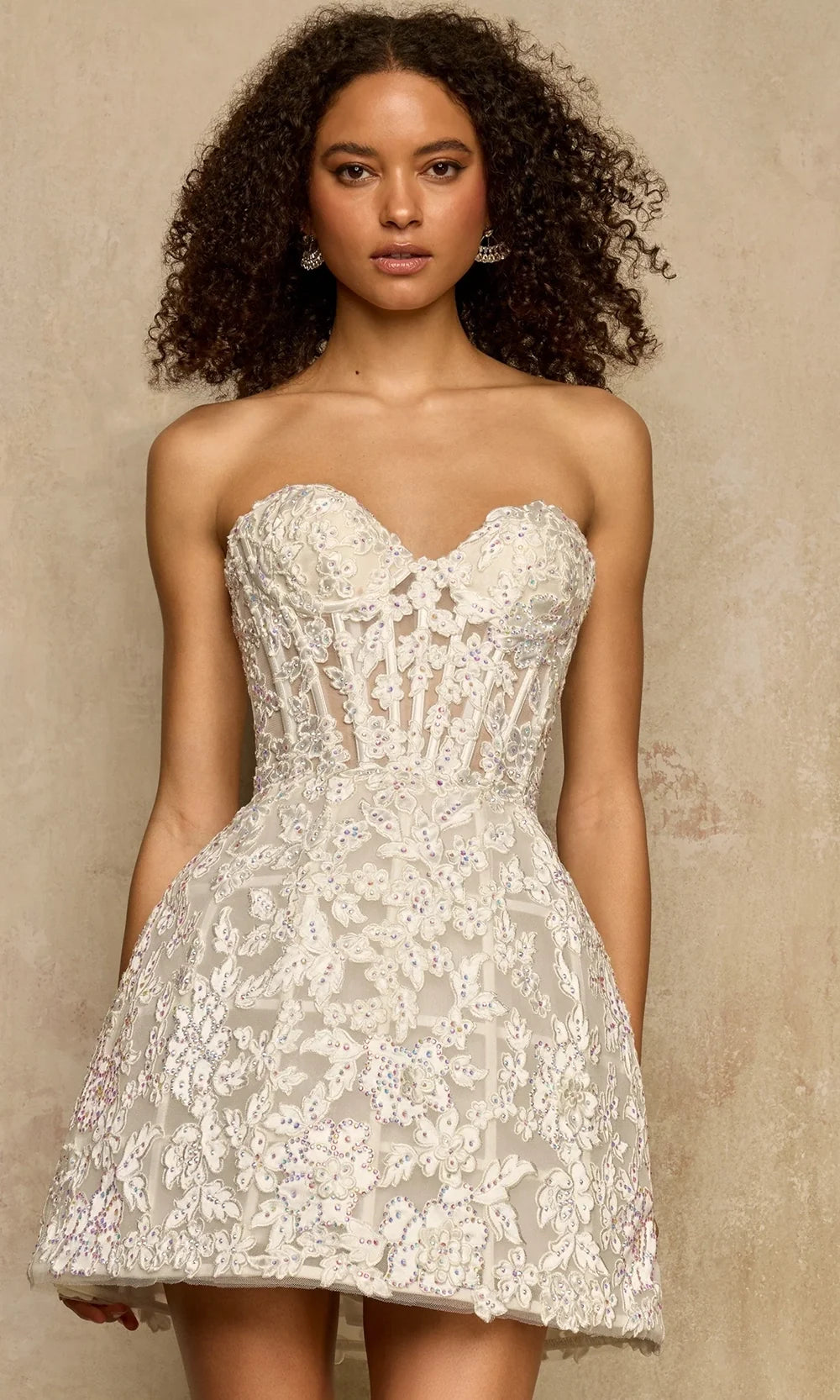 Sherri Hill 58206 - Lace Applique Structured Strapless Dress