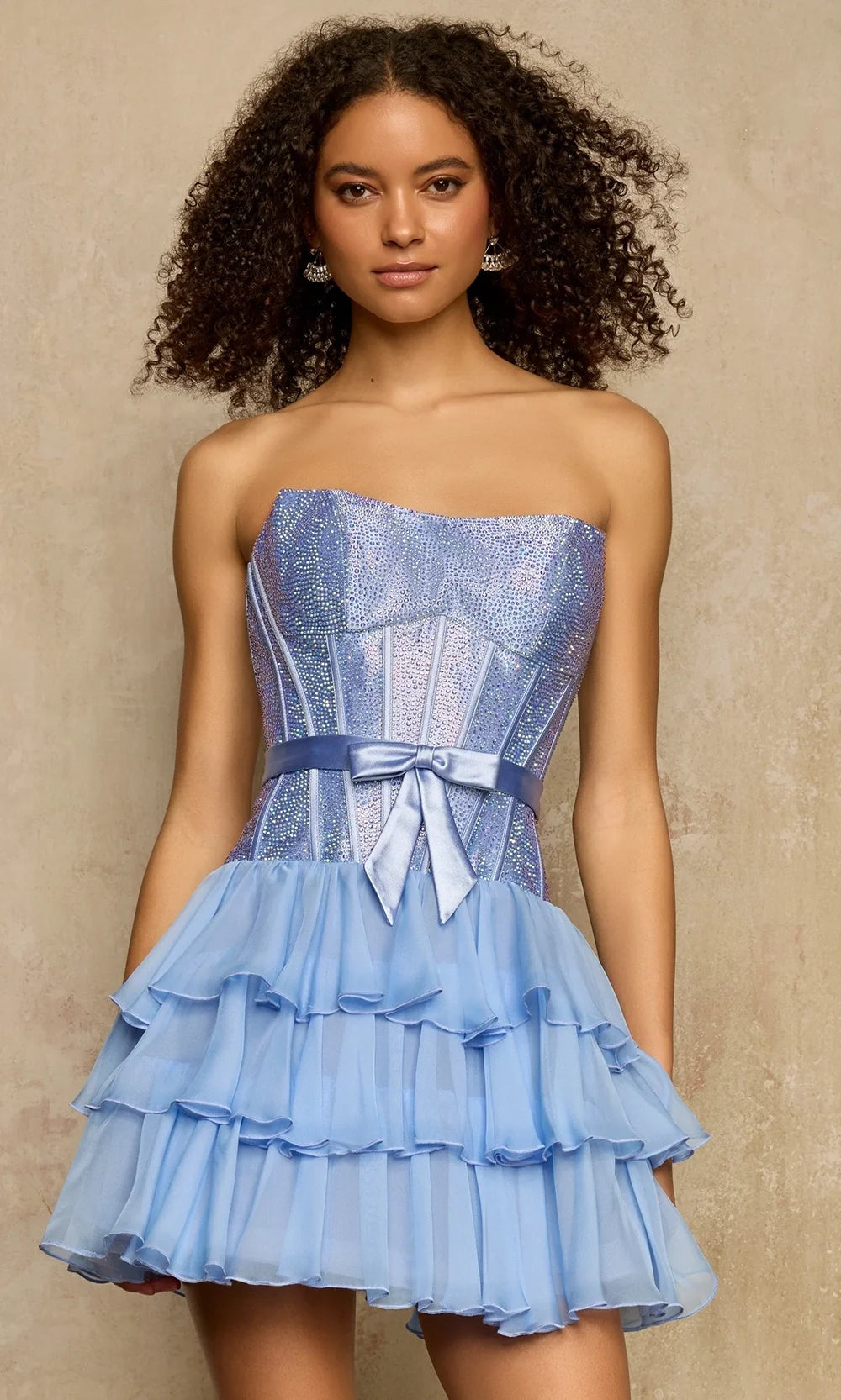 Sherri Hill 58264 - Crystal Corset Ruffle Chiffon Dress In Purple