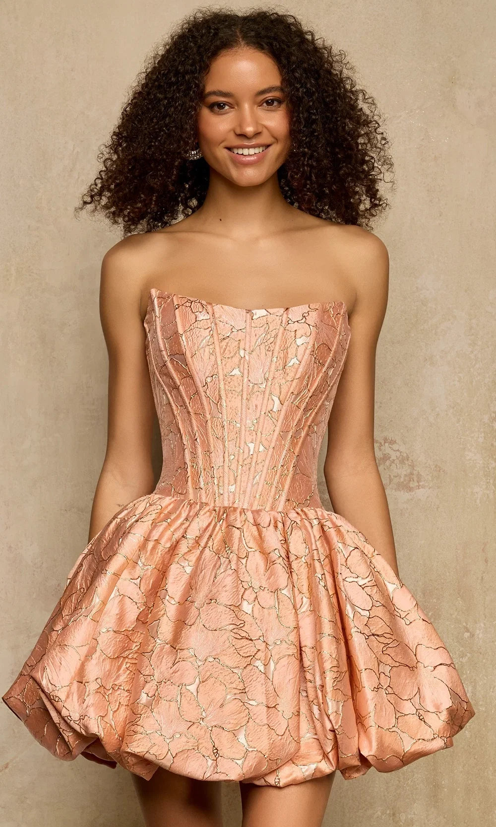 Sherri Hill 58366 - Floral Brocade Bubble A-Line Dress In Orange