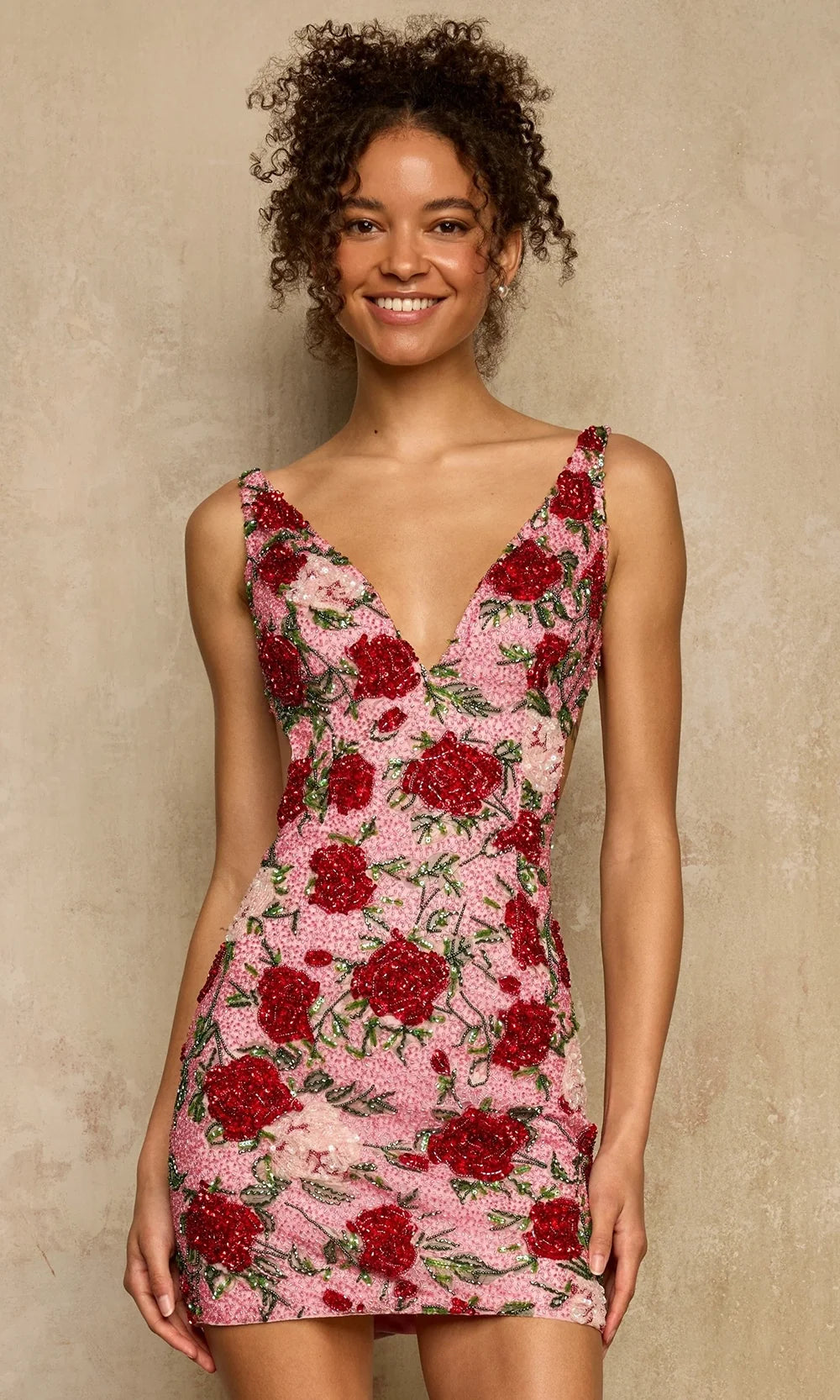 Sherri Hill 58255 - Floral Beaded Open Back Bodycon Dress