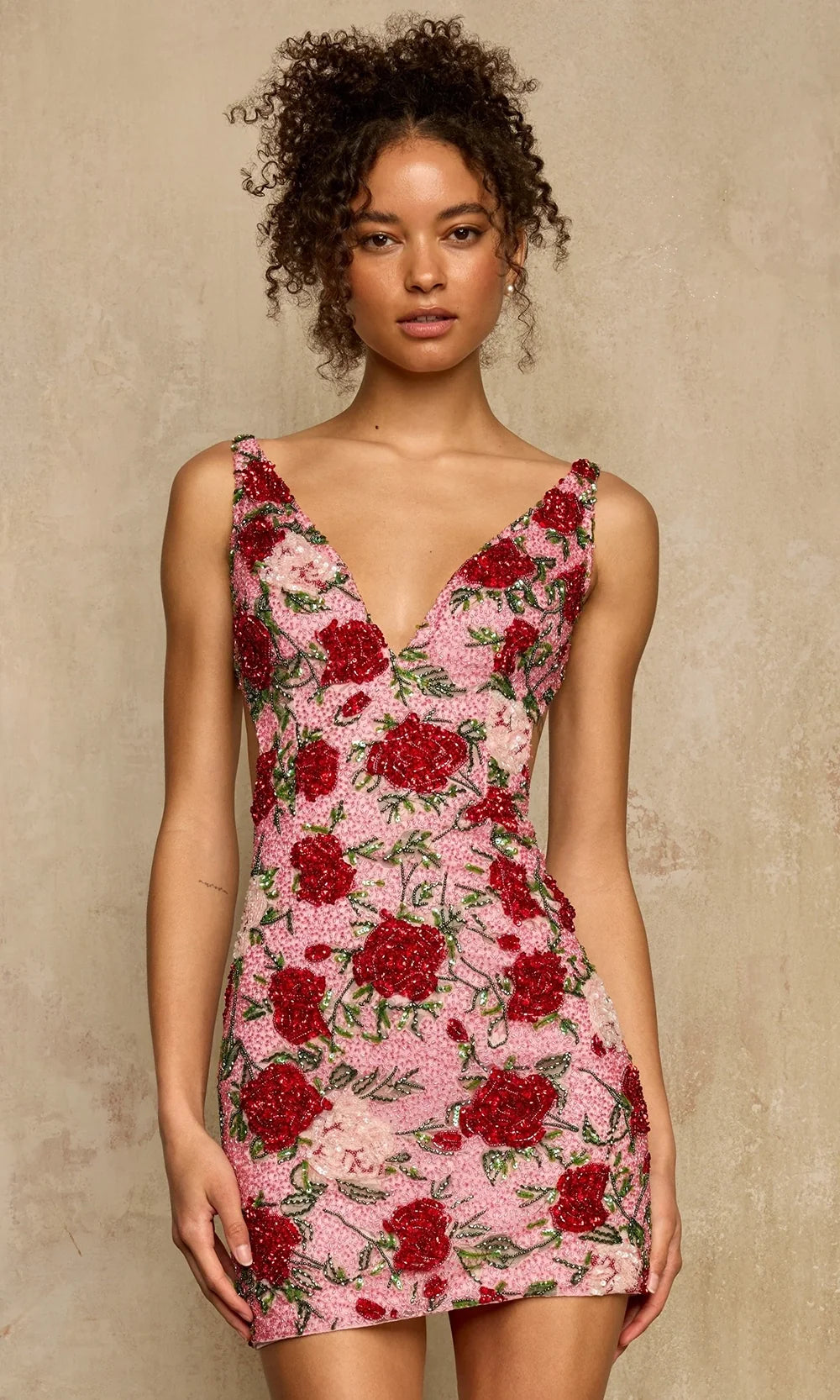 Sherri Hill 58255 - Floral Beaded Open Back Bodycon Dress