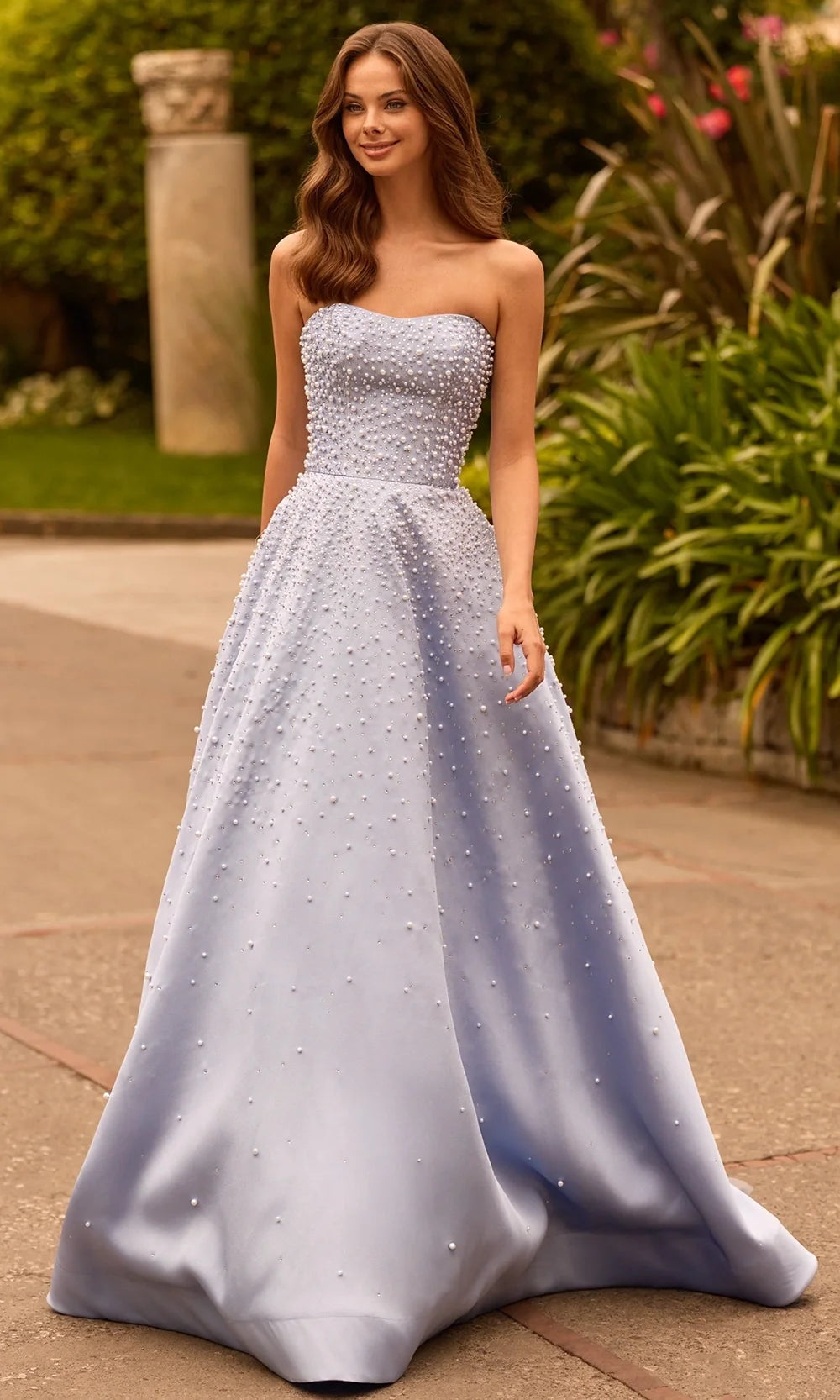 Sherri Hill 58012 - Pearl Embellished A-Line Long Gown In Purple Silver