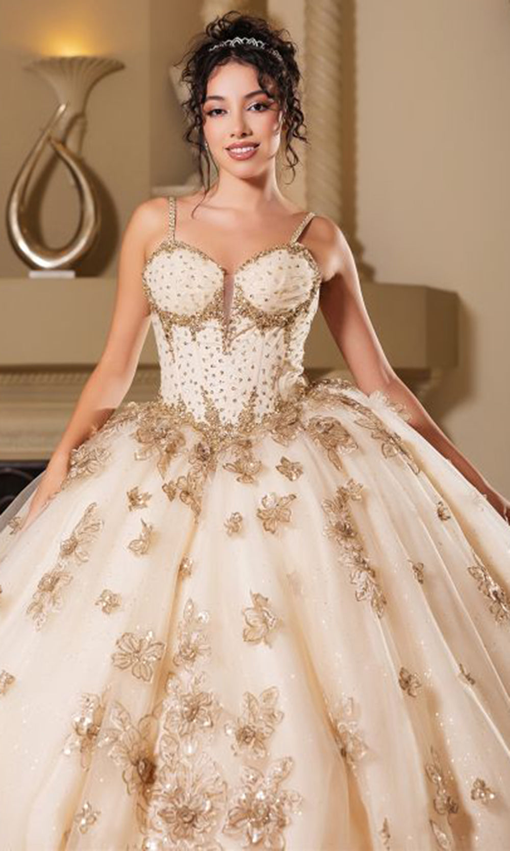 May Queen LK282 - Sweetheart Quince Gown with Floral Appliques