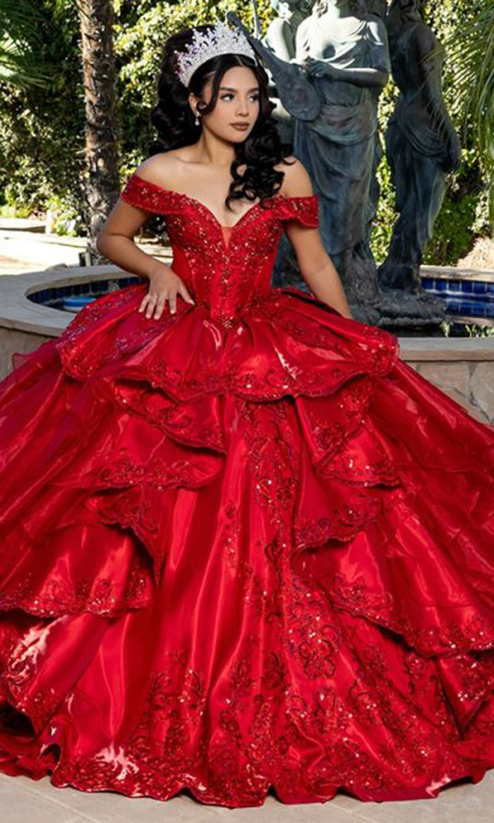 May Queen LK300 - Off Shoulder Evening Ballgown Quinceanera Dresses in Red 