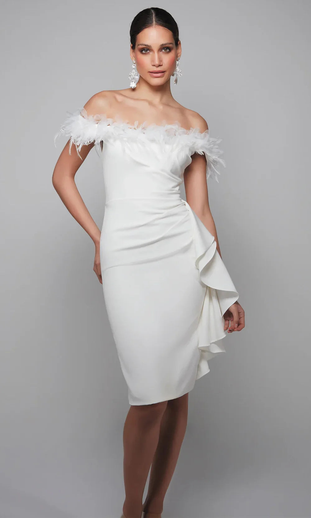 Alyce Paris 70000 - Elegant Ruched Ruffle Midi Dress Cocktail Dresses