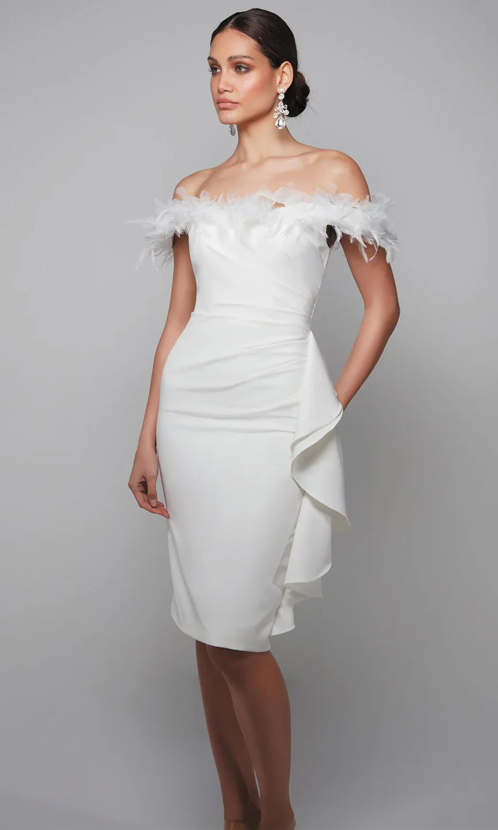 Alyce Paris 70000 - Elegant Ruched Ruffle Midi Dress Cocktail Dresses