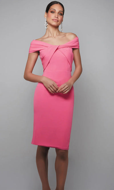 Alyce Paris 70001 - Twisted Front Cap Sleeve Knit Dress Wedding Guest