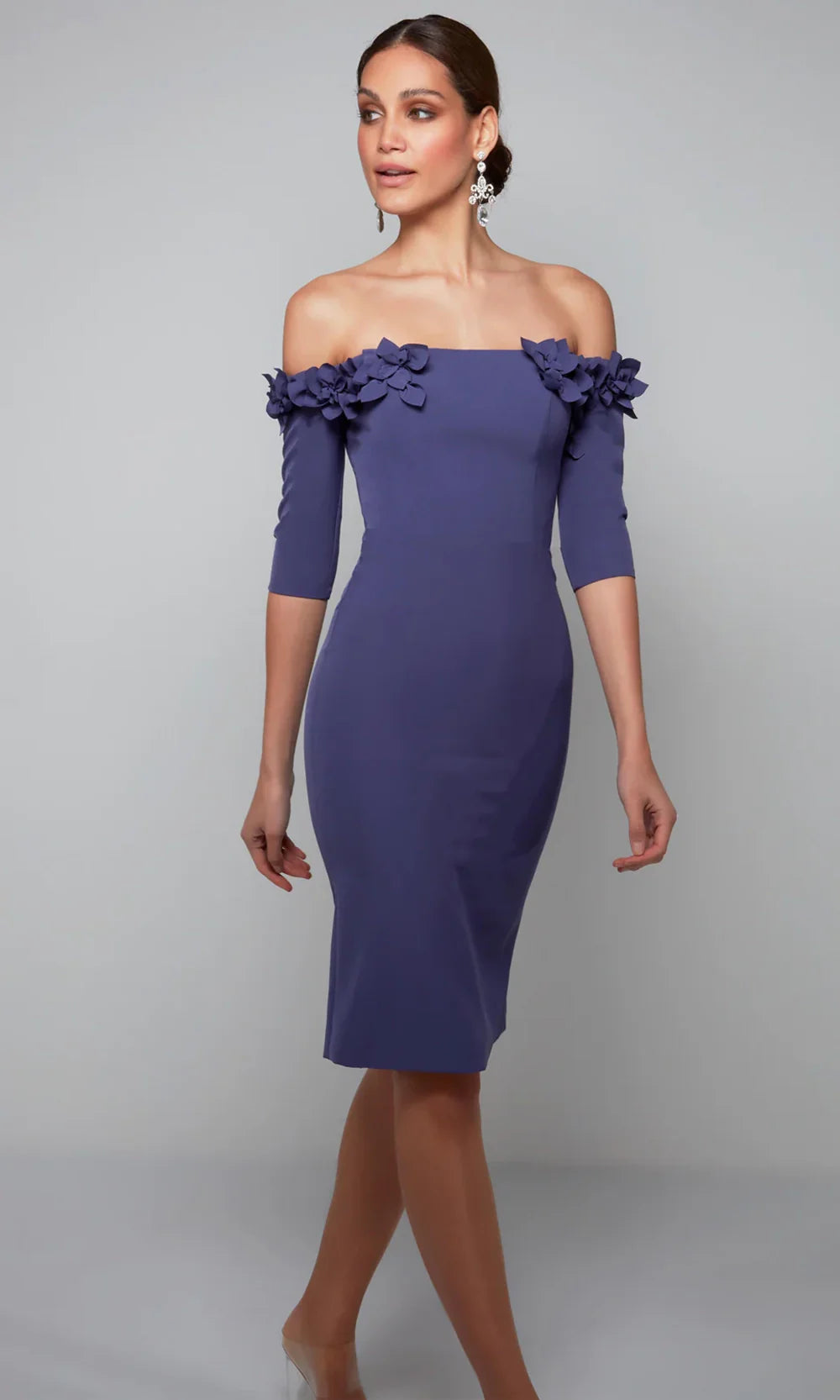 Alyce Paris 70003 - Floral Appliqued Knee-Length Formal Dress Cocktail Dresses