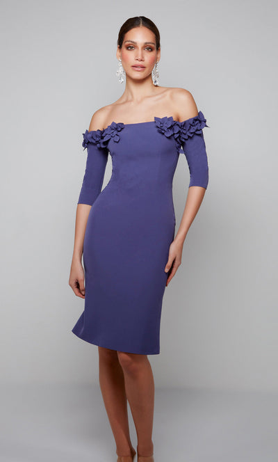 Alyce Paris 70003 - Floral Appliqued Knee-Length Formal Dress Cocktail Dresses