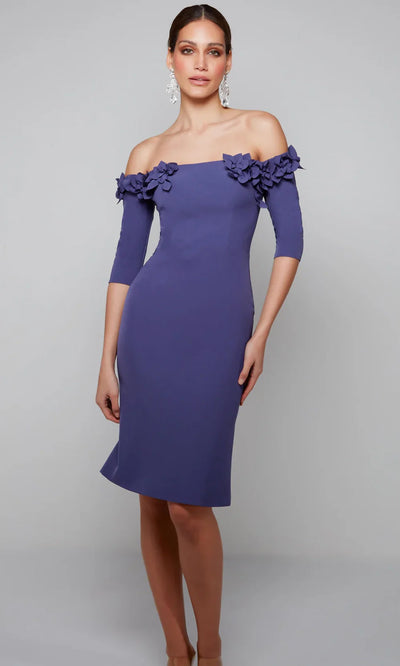 Alyce Paris 70003 - Floral Appliqued Knee-Length Formal Dress Cocktail Dresses
