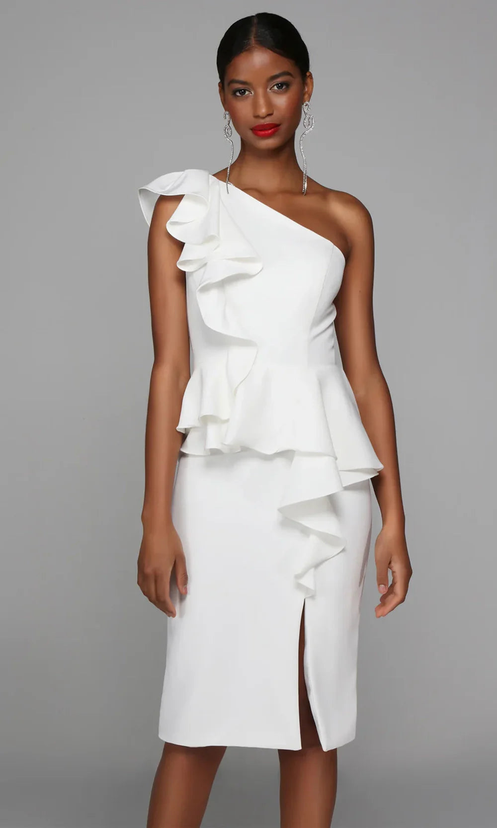Alyce Paris 70007 - Asymmetrical Ruffle Peplum Dress with Slit Cocktail Dresses