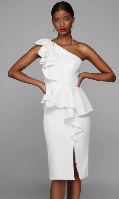 Alyce Paris 70007 - Asymmetrical Ruffle Peplum Dress with Slit Cocktail Dresses