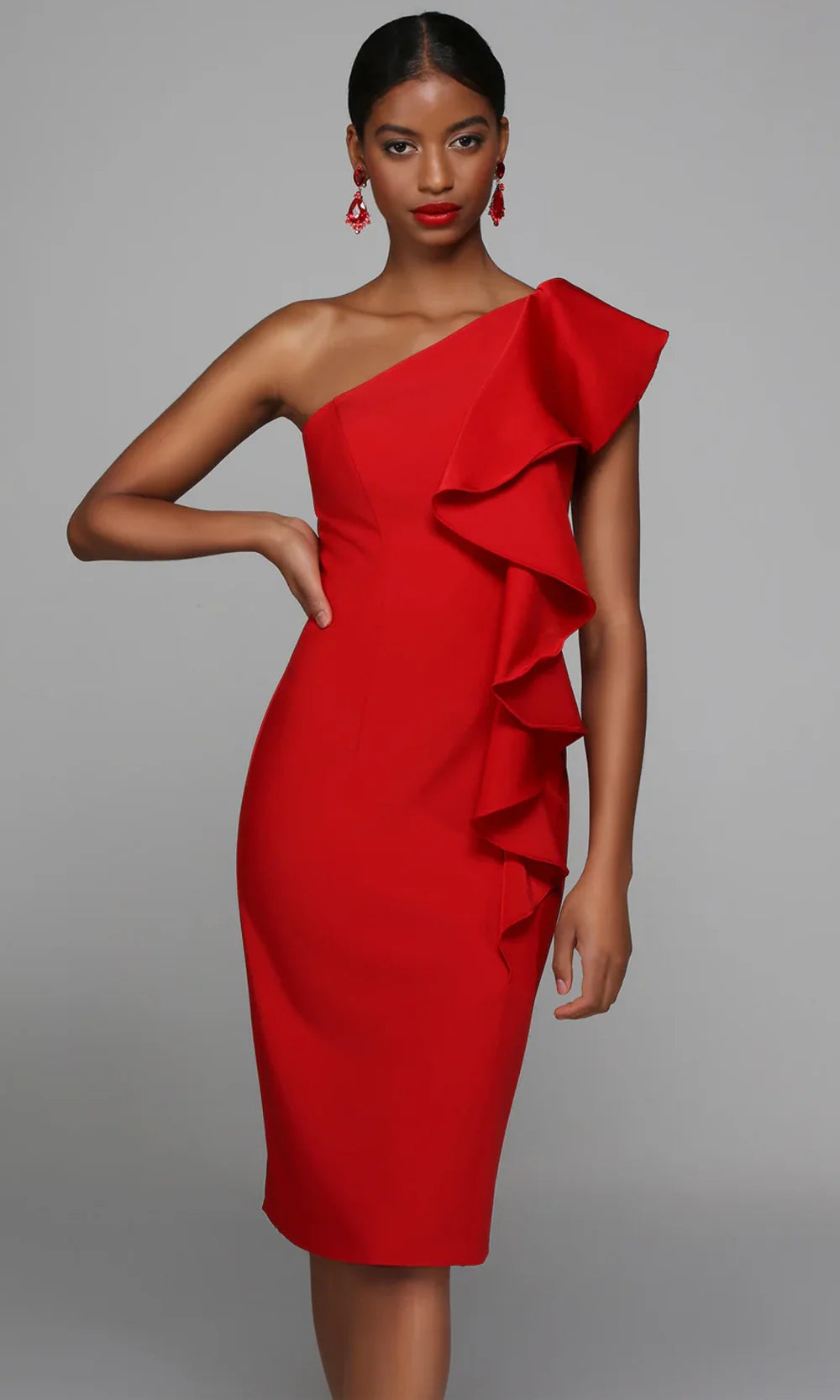 Alyce Paris 70008 - Cascading Ruffle Sheath Cocktail Dress Cocktail Dresses
