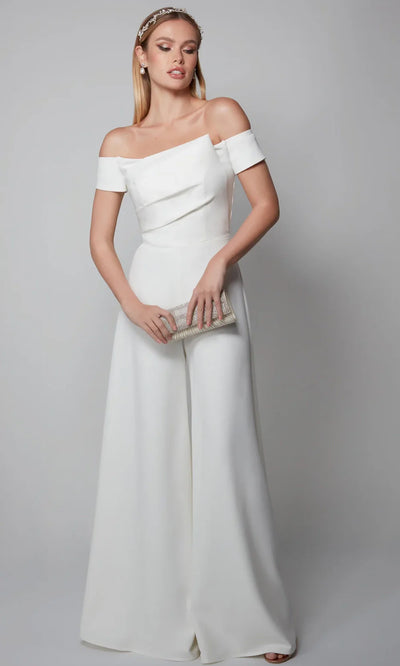 Alyce Paris 70014 - Cap Sleeve Plain Wide-Leg Jumpsuit Formal Pantsuits