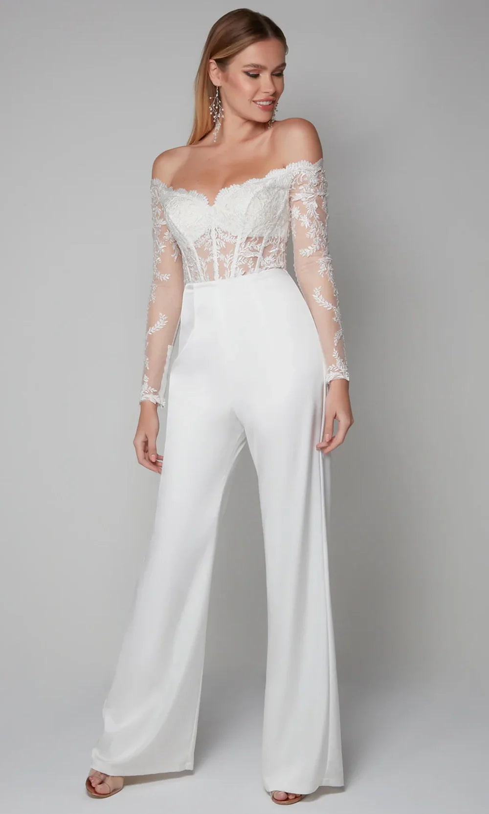 Alyce Paris 70018 - Off Shoulder Embroidered Corset Jumpsuit Formal Pantsuits