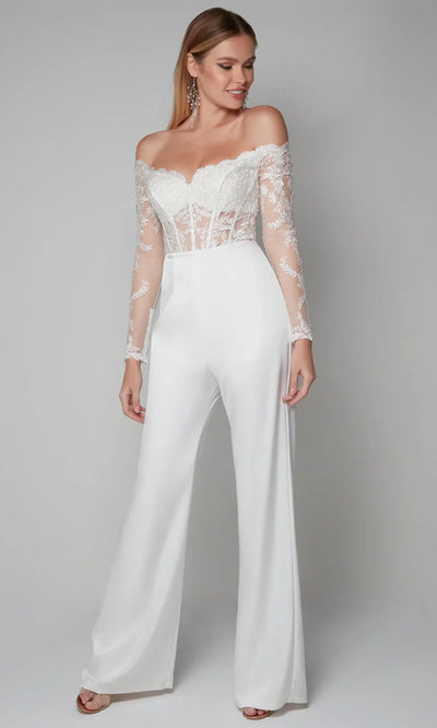 Alyce Paris 70018 - Off Shoulder Embroidered Corset Jumpsuit Formal Pantsuits