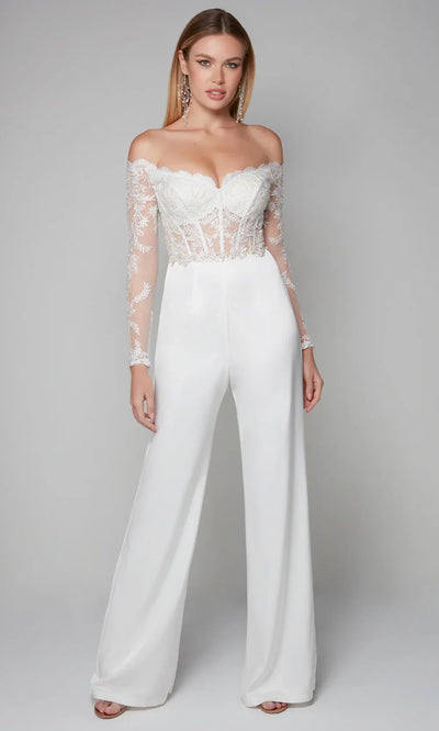 Alyce Paris 70018 - Off Shoulder Embroidered Corset Jumpsuit Formal Pantsuits