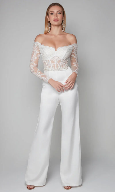 Alyce Paris 70018 - Off Shoulder Embroidered Corset Jumpsuit Formal Pantsuits