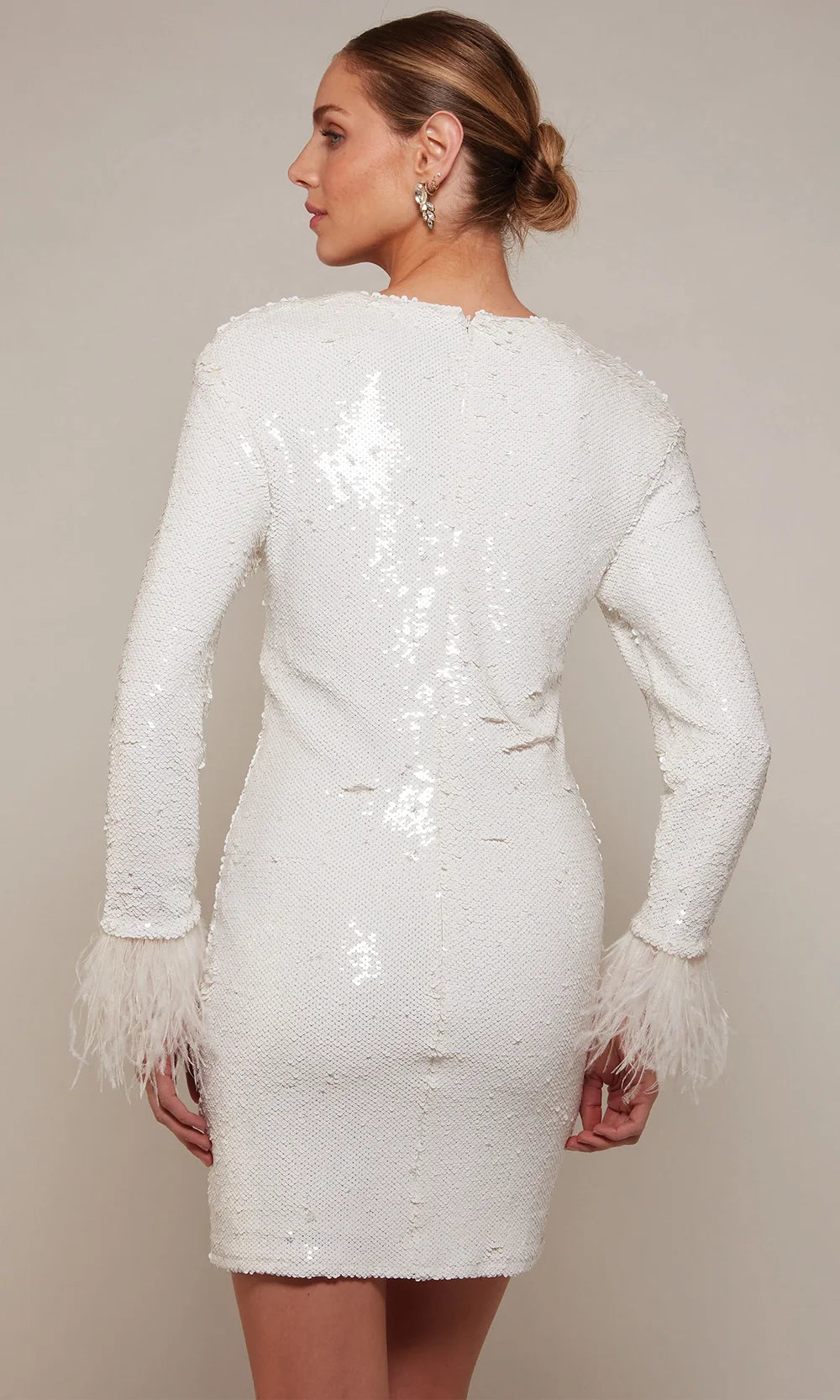 Alyce Paris 70027 - Feather Cuffs V-Neck Sheath Dress Wedding Guest