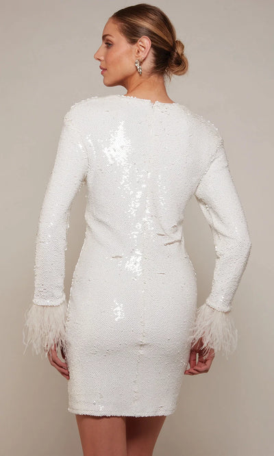 Alyce Paris 70027 - Feather Cuffs V-Neck Sheath Dress Wedding Guest