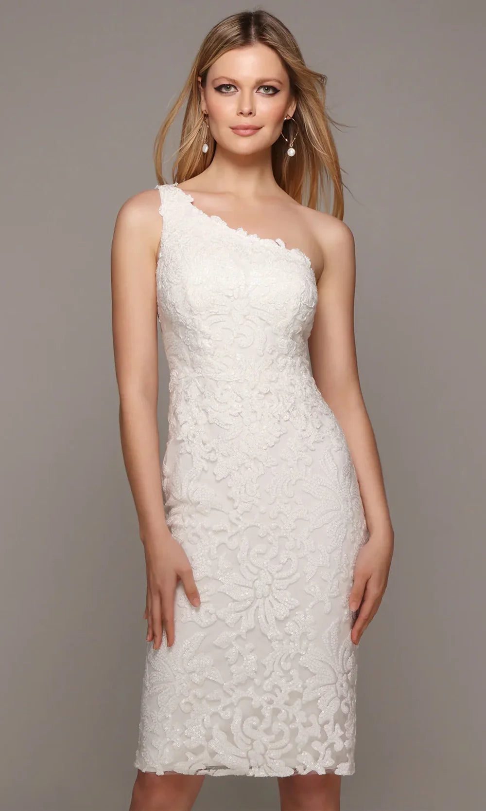 Alyce Paris 70029 - Asymmetric Knee-Length Sequin Dress Wedding Guest