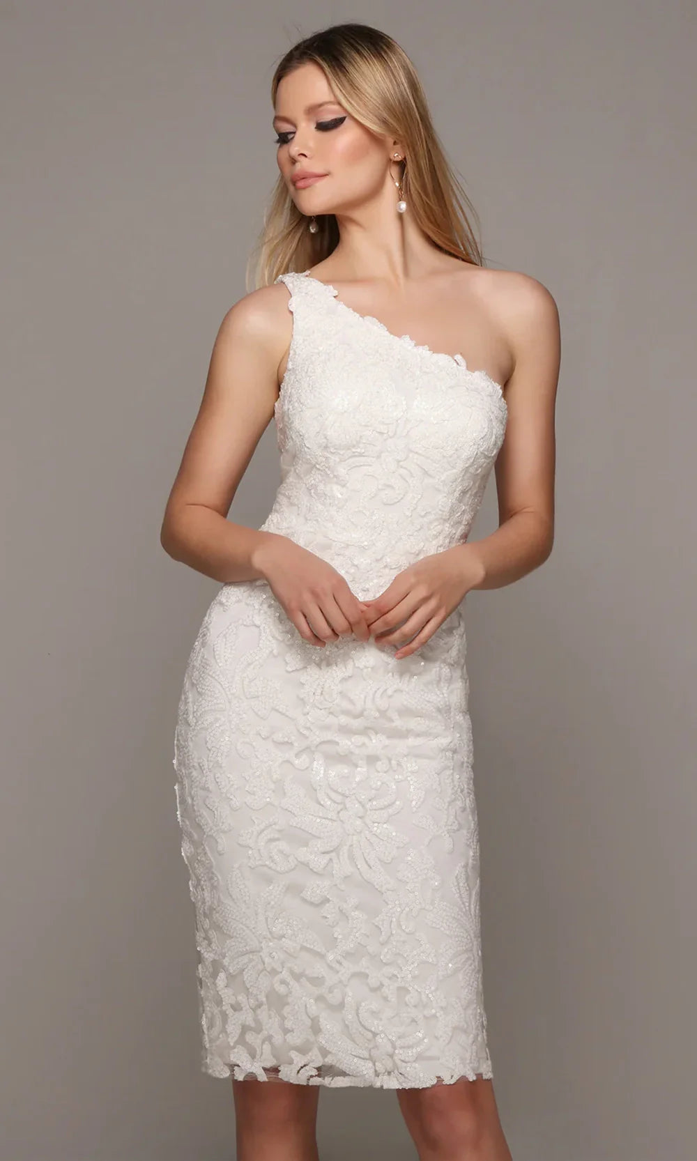 Alyce Paris 70029 - Asymmetric Knee-Length Sequin Dress Wedding Guest