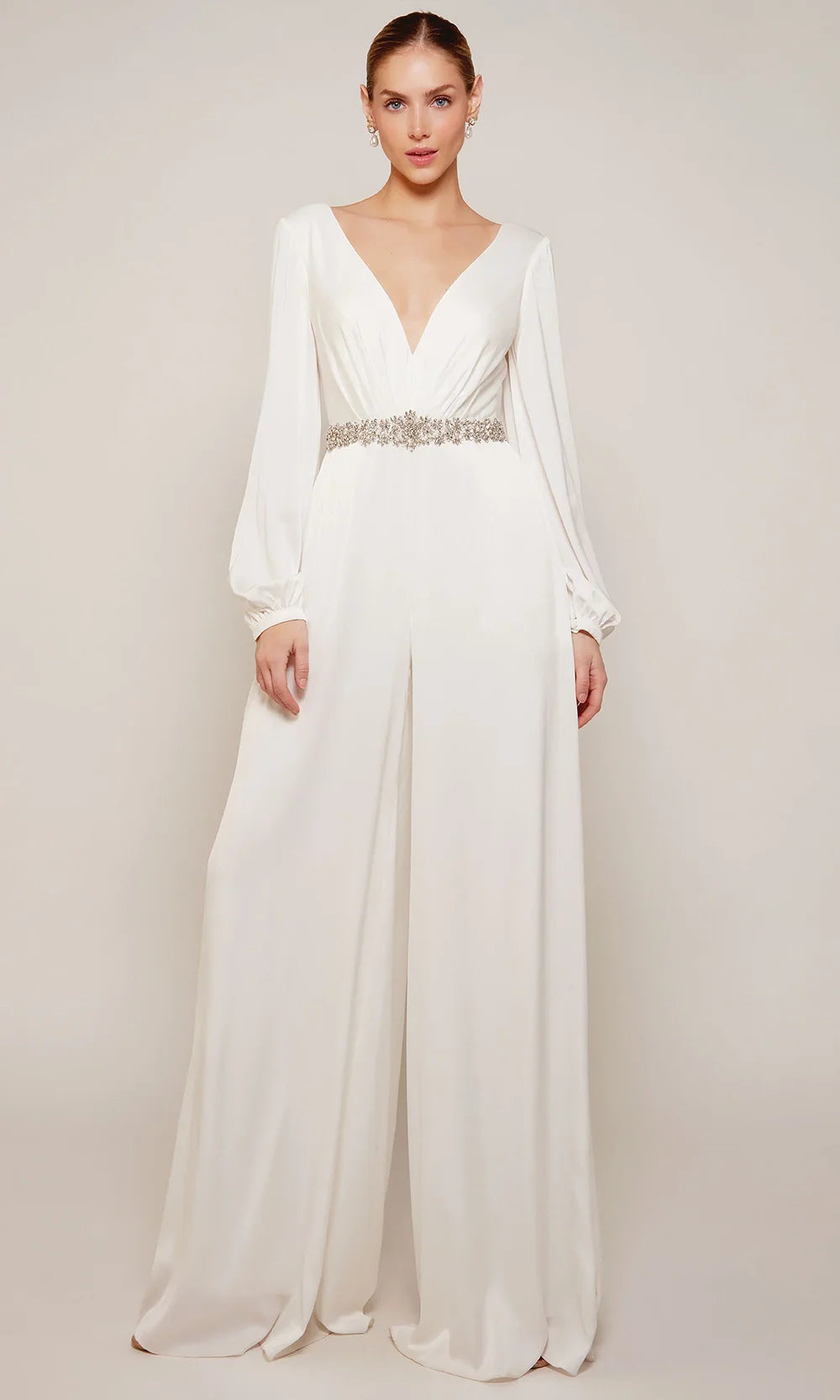 Alyce Paris 70031 - Long Bishop Sleeve Wide-Leg Jumpsuit Formal Pantsuits