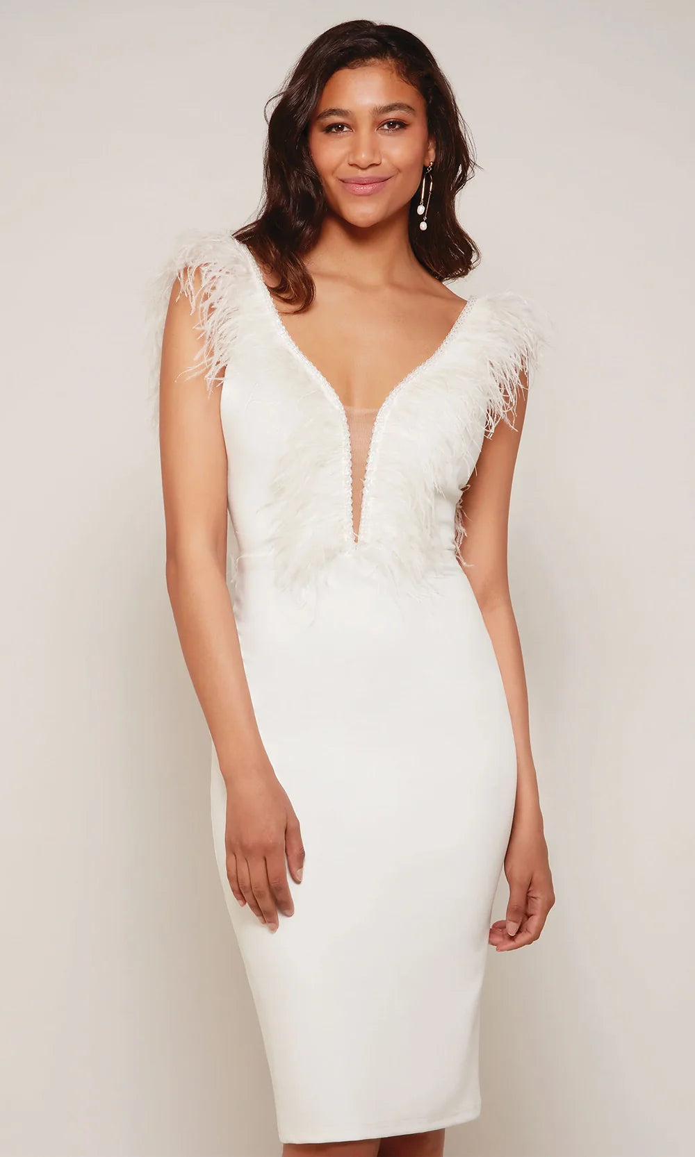 Alyce Paris 70033 - Scoop Back Fitted Dress with Feather Detail Cocktail Dresses