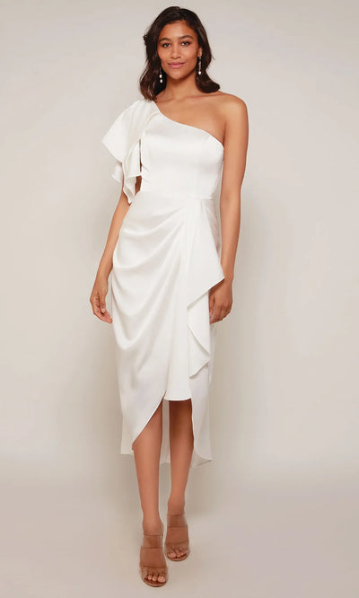 Alyce Paris 70035 - Draped Satin Dress with Ruffle Sleeve Wedding Dresses
