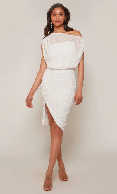 Alyce Paris 70046 - Blouson Bodice Embellished Knee-Length Dress Wedding Guest