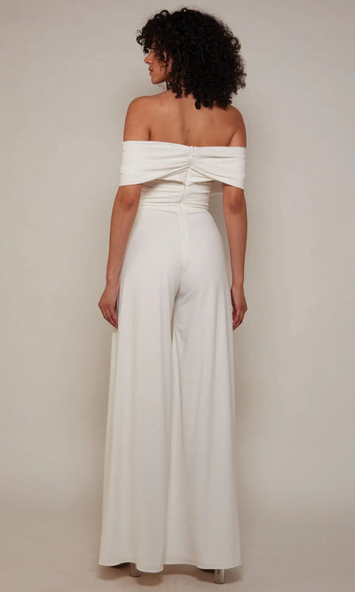 Alyce Paris 70051 - Ruched Satin Wide-Leg Jumpsuit Formal Pantsuits