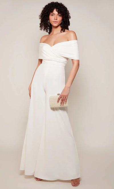 Alyce Paris 70051 - Ruched Satin Wide-Leg Jumpsuit Formal Pantsuits