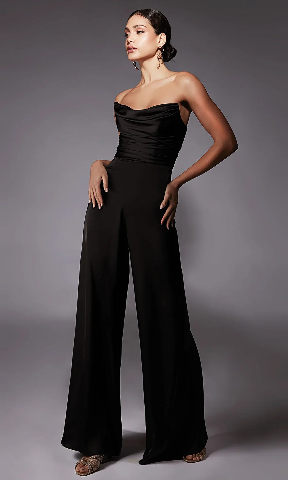 Alyce Paris 70071 - Wide-Leg Strapless Cowl Jumpsuit Formal Pantsuits