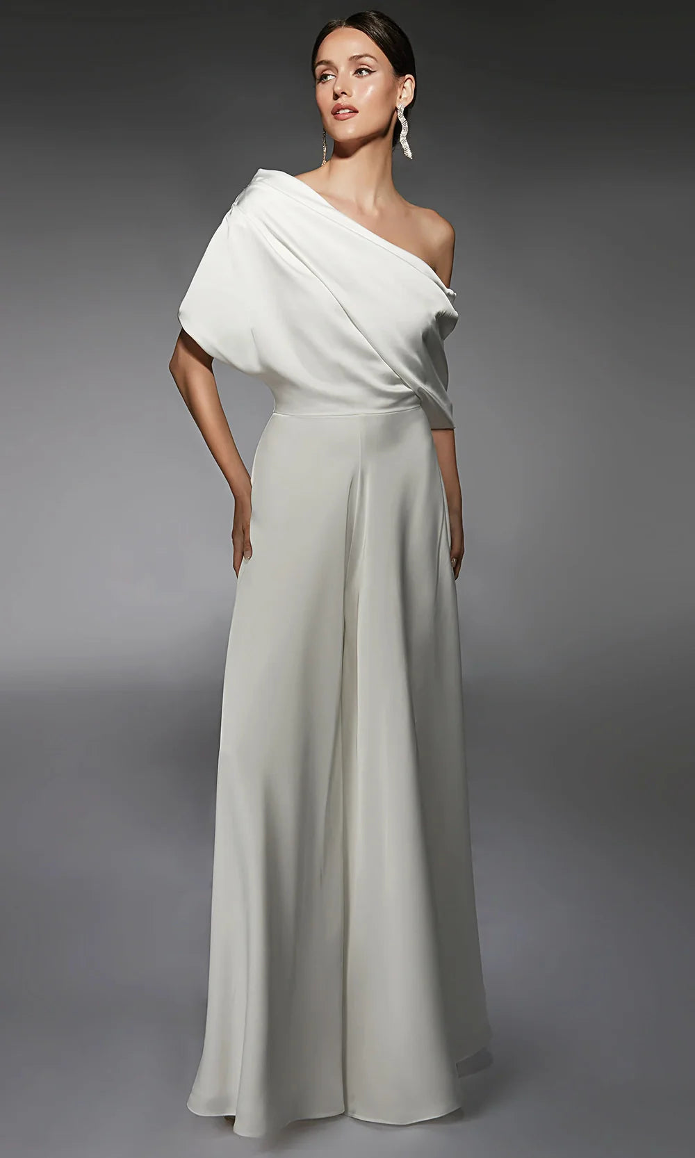 Alyce Paris 70072 - Asymmetric Neckline Wide-Leg Jumpsuit Formal Pantsuits