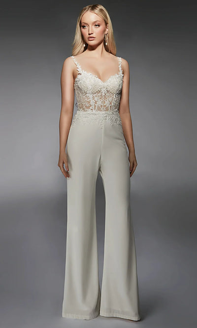 Alyce Paris 70074 - Spaghetti Strap Illusion Corset Jumpsuit Formal Pantsuits