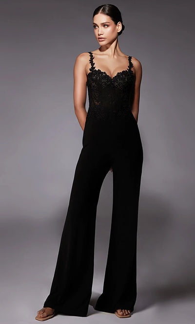 Alyce Paris 70074 - Spaghetti Strap Illusion Corset Jumpsuit Formal Pantsuits