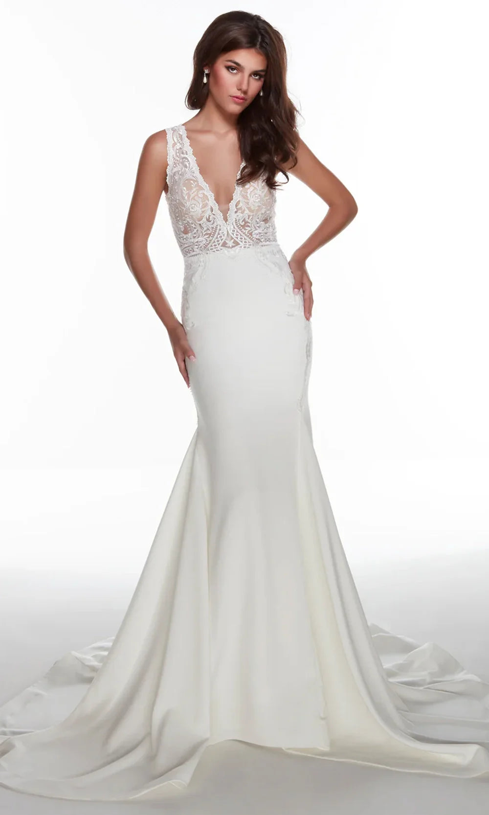 Alyce Paris 7016 - Embroidered Sleeveless Crepe Bridal Gown Wedding Dresses