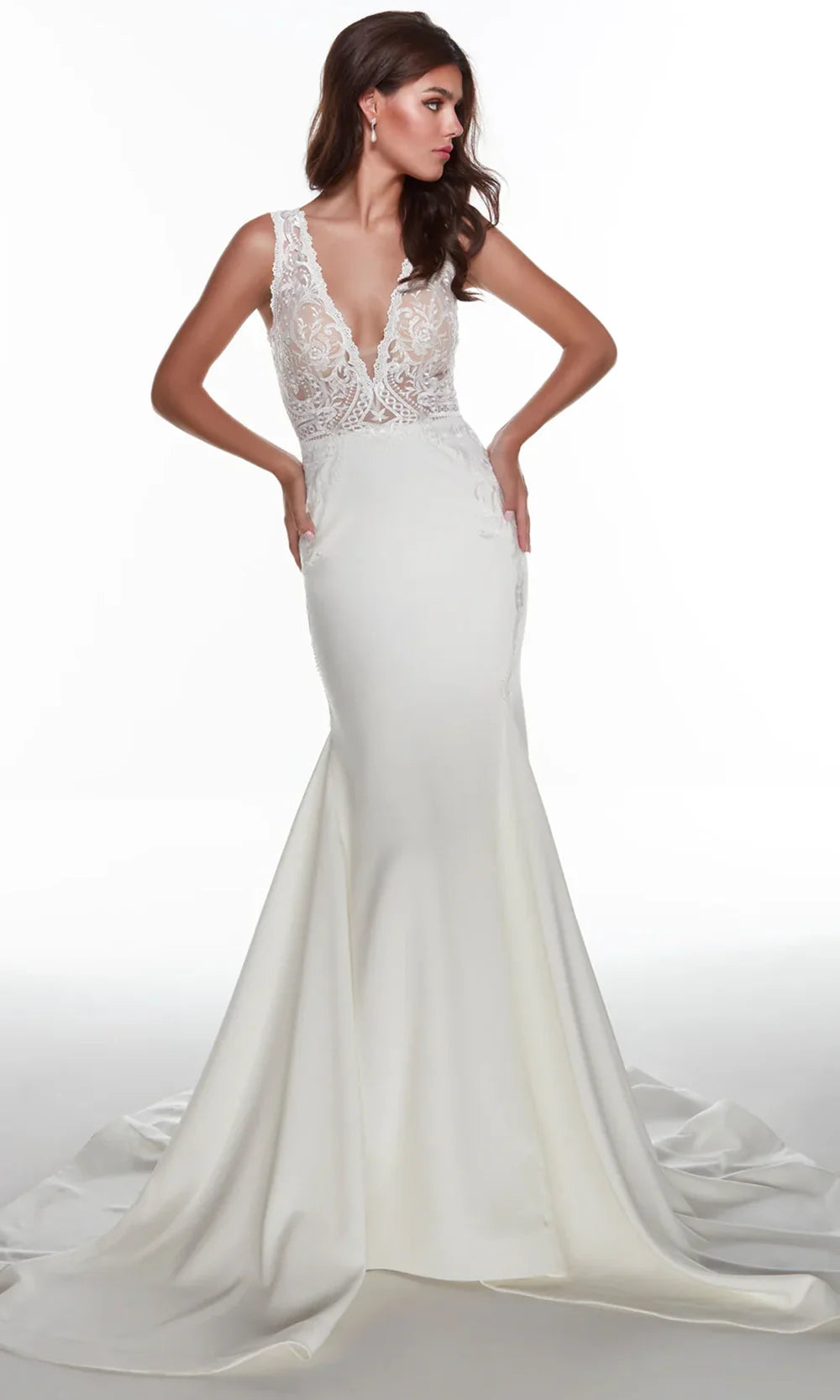 Alyce Paris 7016 - Embroidered Sleeveless Crepe Bridal Gown Wedding Dresses