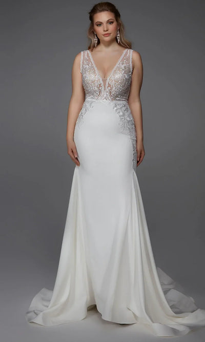 Alyce Paris 7016 - Embroidered Sleeveless Crepe Bridal Gown Wedding Dresses