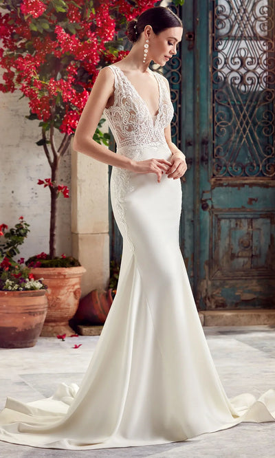 Alyce Paris 7016 - Embroidered Sleeveless Crepe Bridal Gown Wedding Dresses