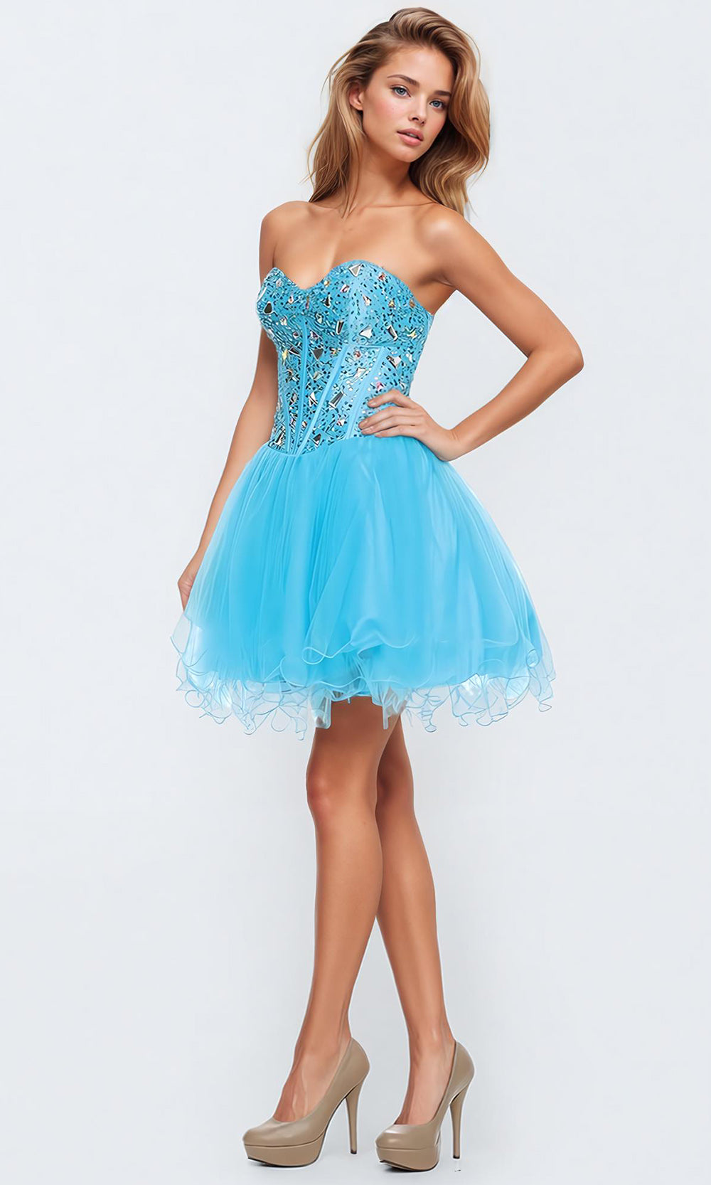 Juliet Dresses 701 - Sweetheart Mirror Accent A-line Dress Homecoming Dresses