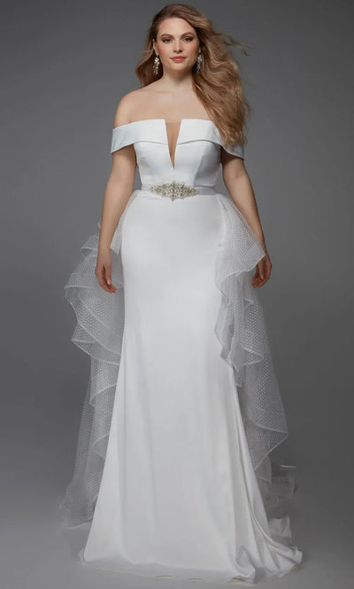 Alyce Paris 7020 - Illusion V-Notch Sheath Gown with Overskirt Wedding Dresses