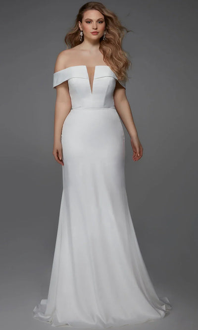 Alyce Paris 7020 - Illusion V-Notch Sheath Gown with Overskirt Wedding Dresses