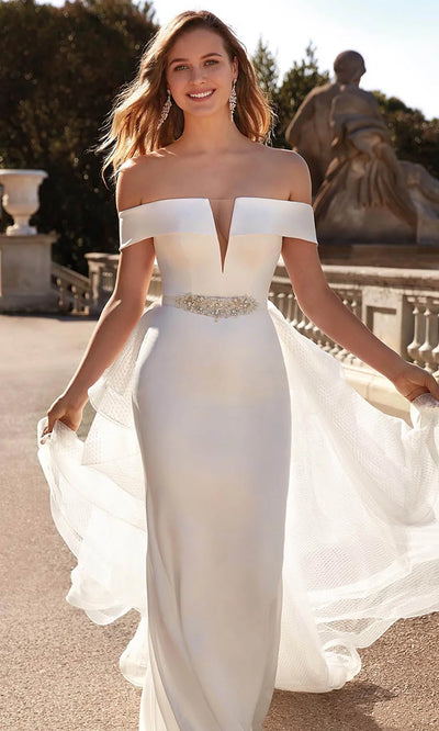 Alyce Paris 7020 - Illusion V-Notch Sheath Gown with Overskirt Wedding Dresses