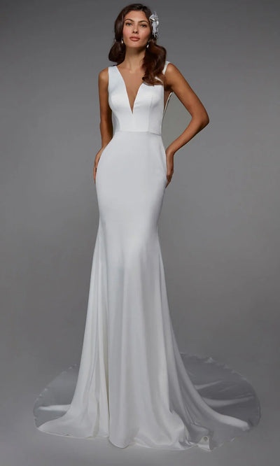 Alyce Paris 7021 - V-Back Satin Trumpet Long Dress Formal Gowns