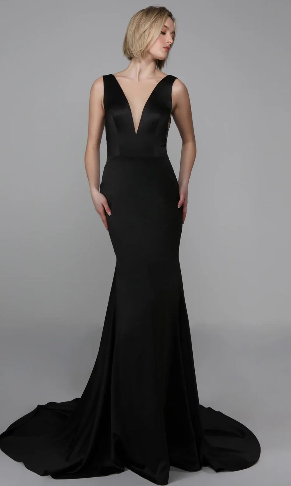 Alyce Paris 7021 - V-Back Satin Trumpet Long Dress Formal Gowns