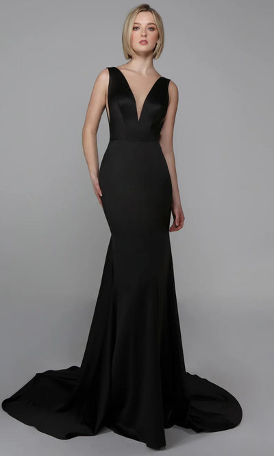 Alyce Paris 7021 - V-Back Satin Trumpet Long Dress Formal Gowns